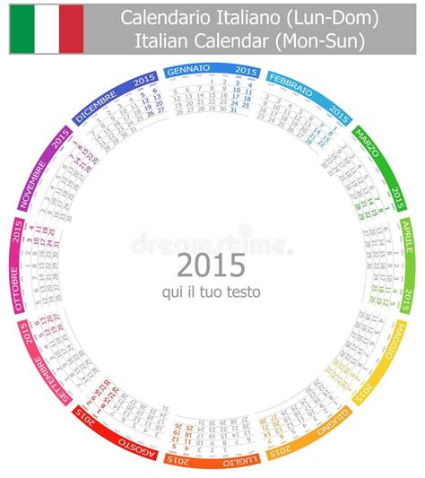 2015 Italian Circle Calendar Mon Sun Stock Vector Illustration Of