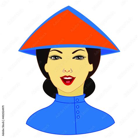 Emoji With A Stereotypical Chinese Woman Wearing An Asian Conical Straw