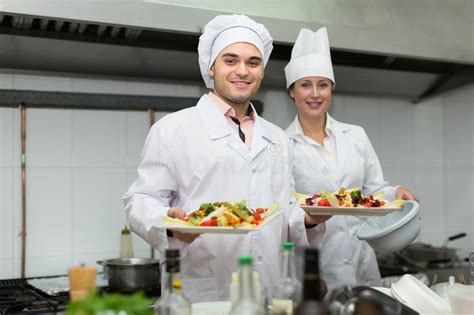 Head Cooks Cooking At Professional Kitchen Stock Image Image Of