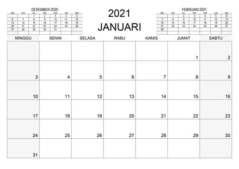 Kalender Januari 2021 Kalender365su