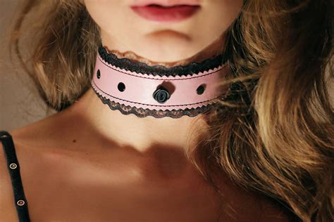 Submissive Collar Bdsm Kitten Play Collar Pink Leather Choker