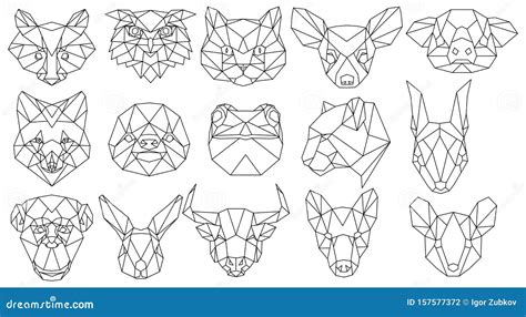 Set Of Polygonal Animal Portraits Collection Of Geometric Animal Heads