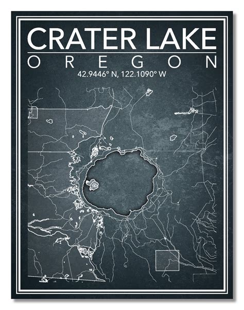 Wall Art Map Print Of Crater Lake Oregon Etsy