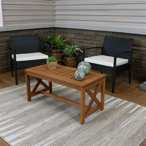 Sunnydaze Meranti Wood Outdoor Patio Coffee Table With Teak Finish 35