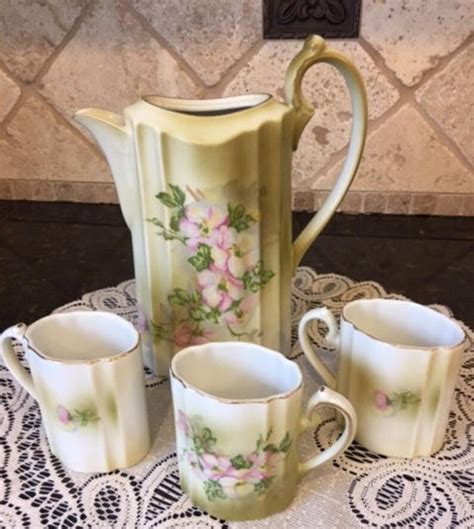 Vintage Nippon Chocolate Pot And 3 Cups Hand Painted Etsy