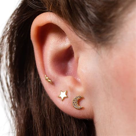 Celestial Set Of 3 Single Stud Earrings Earring Sets Moon Etsy