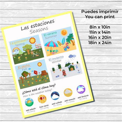Bilingual Seasons And Weather Poster Spanish English Etsy