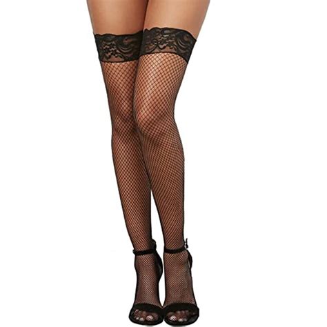 Comeodear Stretchy Fish Net Lace Top Hollow Fishnet Thigh High Womens