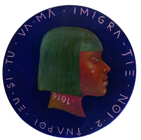 Natasha Lelenco Profile Female Portrait On A Wooden Coin Blue And