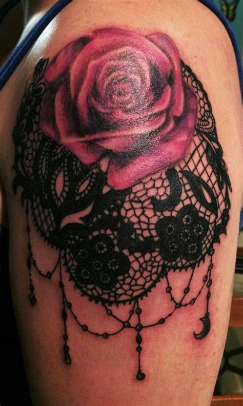 Rose With Lace Tattoo By Marianne Fredericks Pretty Tattoos
