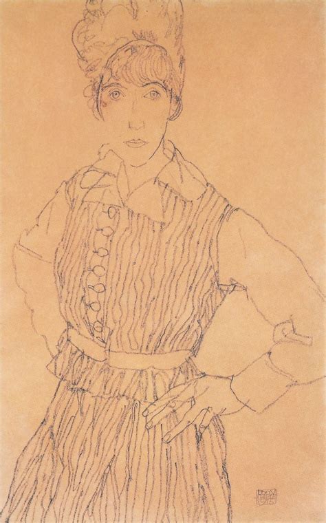 Egon Schiele Portrait Of The Artists Wife Standing With Hands On