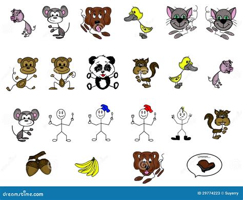 Cartoon Stick Animals And Characters Hand Drawn Stock Photos Image