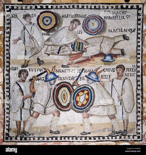 Madrid Spain Gladiator Fight Roman Mosaic 3rd Century Ad From Rome