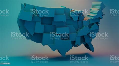 3d Usa Map With States In Different Plane Elevations Stock Photo