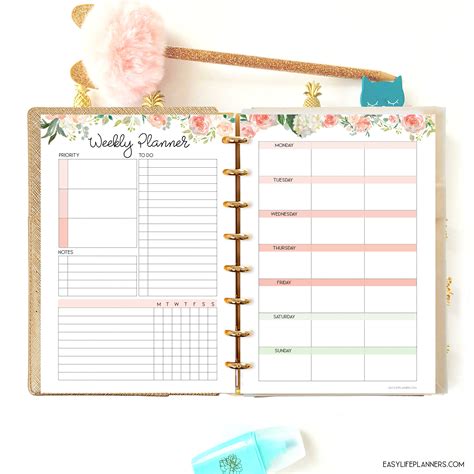 Weekly Planner A5 Planner Insert Productivity Planner Weekly Etsy