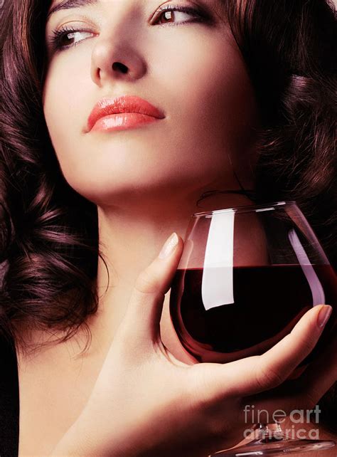 Portrait Of A Beautiful Woman With Glass Of Wine Photograph By Oleksiy