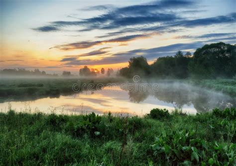 Morning A Picturesque Foggy Dawn By The River Stock Photo Image Of