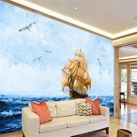 Beibehang Customize Any Size Mural Wallpaper Hand Painted Sea Sailboat