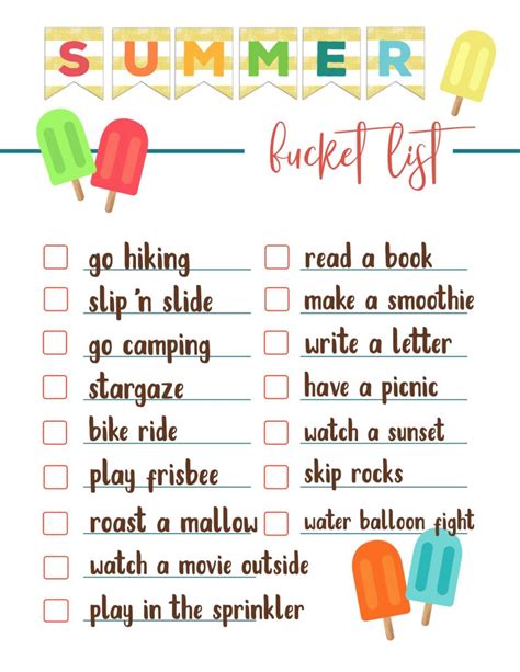 Free Printable Summer Bucket List Ideas Template Paper Trail Design