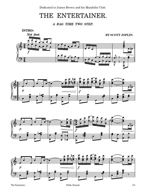 Printable pop pdf score is easy to learn to play. The Entertainer - Scott Joplin - 1902 sheet music for Piano download free in PDF or MIDI