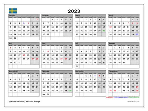 Kalender 2023 För Att Skriva Ut “sverige” Michel Zbinden Se