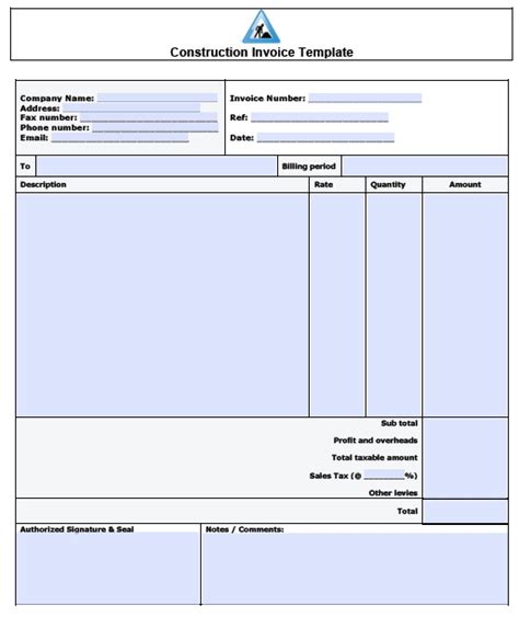 Free Construction Service Invoice Template Pdf Word Excel