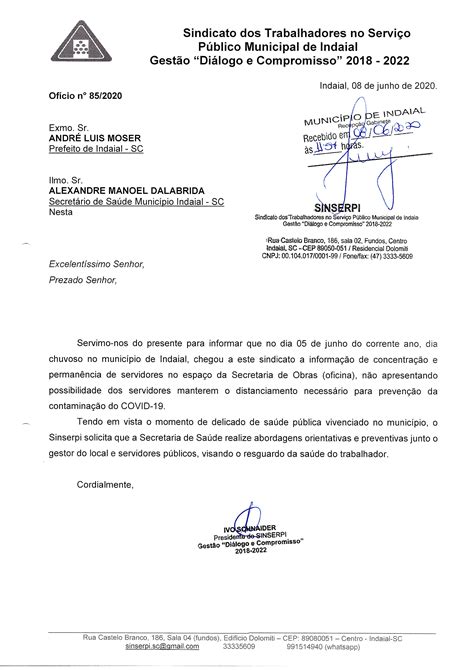 Ofício à Secretaria Municipal Da Saúde Sinserpi