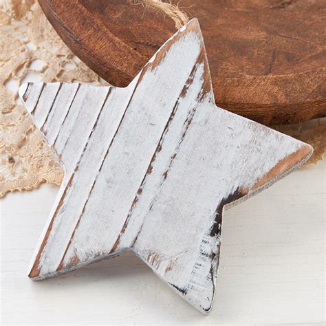 Rustic White Washed Wood Star Ornament Christmas Ornaments