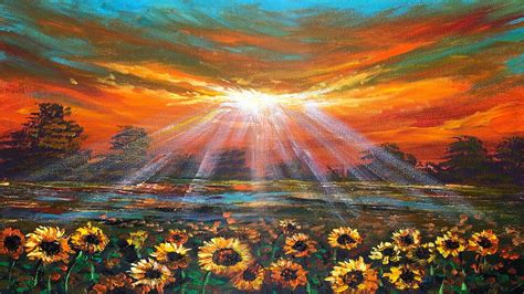 Painting Sunflowers In Sunset Sunflower Field Painting How To Paint