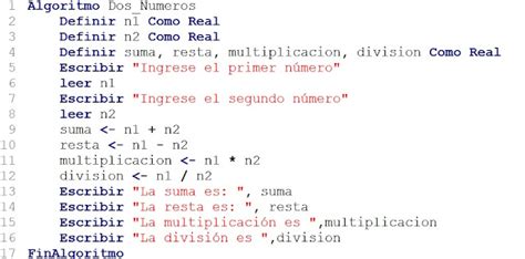 Algoritmo Sumar Restar Multiplicar Y Dividir En Pseint Dos Números