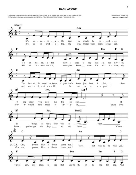 That you're the only one for me. Back At One Sheet Music | Brian McKnight | Lead Sheet ...
