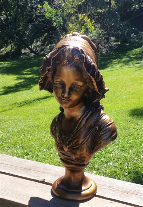 Art Nouveau Sculpture Large Maiden Bust Chalkware With Antique Gold