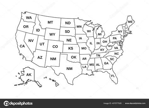 Usa Map States Vector Line Design High Detailed Usa Map Stock