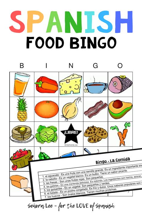Spanish Food Vocabulary Spanish Bingo Games Learning Spanish For