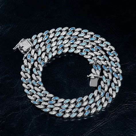 Iced 8mm Gradient Blue Cuban Chain In White Gold Helloice Jewelry