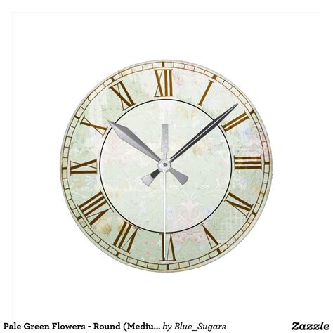 Pale Green Flowers Round Medium Wall Clock Wall Clock Clock