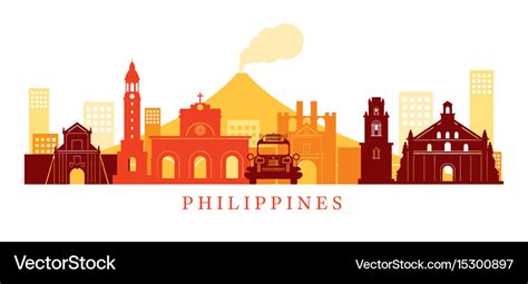 Philippines Architecture Landmarks Skyline Shape Vector Image