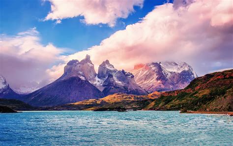 South America Chile Patagonia Lake Mountains Clouds Sky Wallpaper