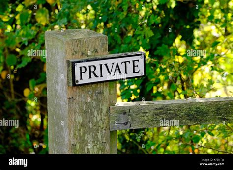 Private Sign On Timber Gate Post Norfolk England Stock Photo Alamy