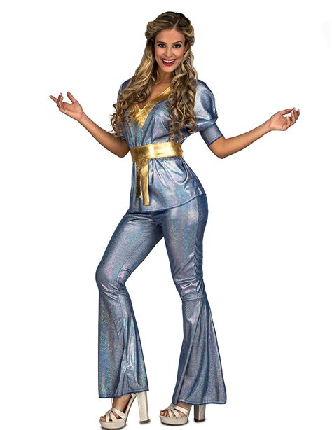 70er Jahre Disco Damenkostüm Für Fasching Party Outfit Blau Gold