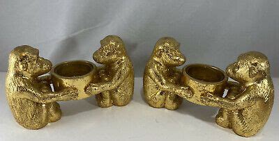 Boho Monkey Candle Holder Gold 4 Tall Pair Funky Monkeys Loc C EBay