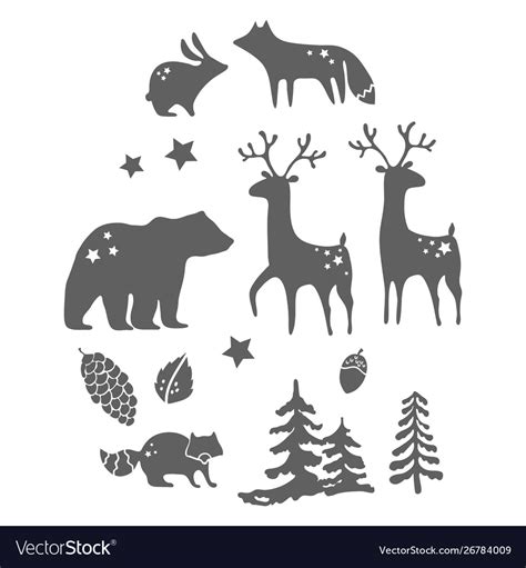 Forest Animals Silhouettes Over White Royalty Free Vector