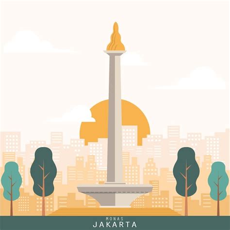 Vector Of Monas Monument Of Jakarta City Vector Premium Download