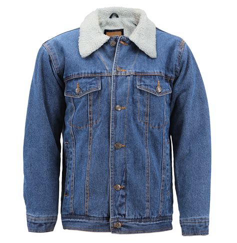 Mens Classic Button Up Sherpa Fleece Lined Cotton Denim Trucker Jean