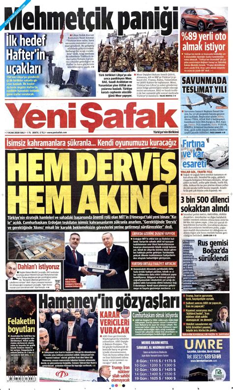 Yeni Şafak Gazetesi 07 Ocak 2020 Salı