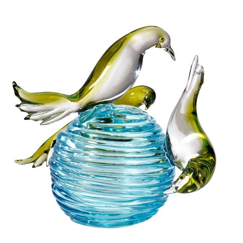 1960s Vintage Murano Glass Sculpture Of Three Green Birds On Aqua Blue Orb Chairish