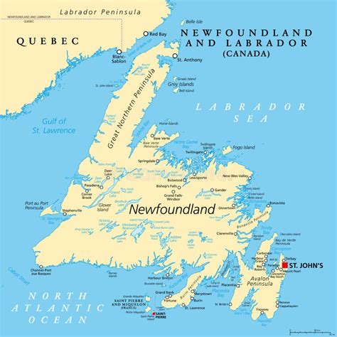 Island Of Newfoundland Political Map Part Of Newfoundland And