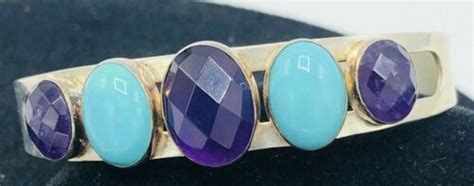 Jay King DTR Amethyst And Turquoise Sterling Silver 925 Cuff Bracelet