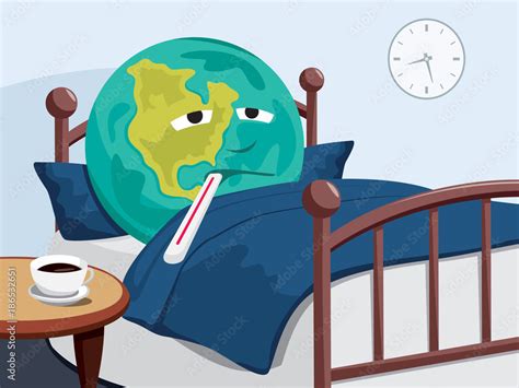 Planet Earth Is Sick Caring For The Planet Simple Cartoon Vector