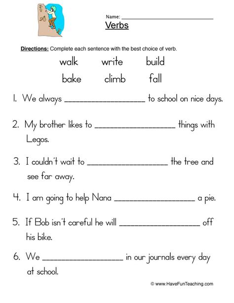Verbs Fill In The Blank Worksheet Have Fun Teaching Verb Worksheets